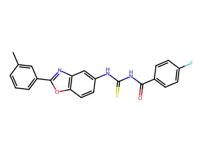 4-fluoro-N-[[2-(3-methylphenyl)-1,3-benzoxazol-5-yl]carbamothioyl]benzamide structure
