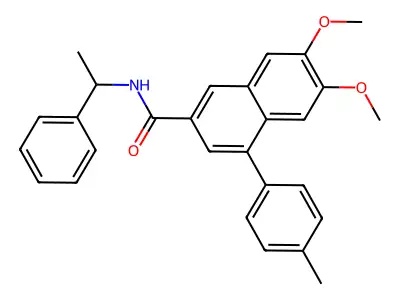 6,7-dimethoxy-4-(4-methylphenyl)-N-(1-phenylethyl)naphthalene-2-carboxamide structure