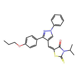 (5Z)-3-isopropyl-5-{[1-phenyl-3-(4-propoxyphenyl)-1H-pyrazol-4-yl]methylene}-2-thioxo-1,3-thiazolidin-4-one structure