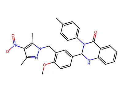2-[3-[(3,5-dimethyl-4-nitropyrazol-1-yl)methyl]-4-methoxyphenyl]-3-(4-methylphenyl)-1,2-dihydroquinazolin-4-one structure