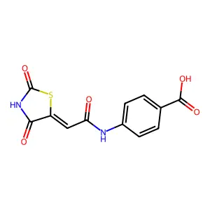 (Z)-4-(2-(2,4-dioxothiazolidin-5-ylidene)acetamido)benzoic acid structure