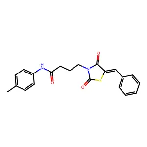 (E)-4-(5-benzylidene-2,4-dioxothiazolidin-3-yl)-N-(p-tolyl)butanamide structure