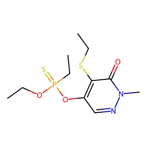 O-Ethyl O-(5-(ethylthio)-1-methyl-6-oxo-1,6-dihydro-4-pyridazinyl) ethylphosphonothioate structure