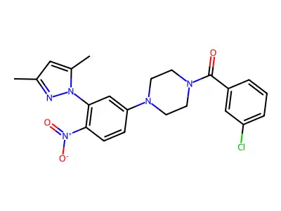 (3-chlorophenyl)-[4-[3-(3,5-dimethylpyrazol-1-yl)-4-nitrophenyl]piperazin-1-yl]methanone structure