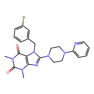 7-[(3-bromophenyl)methyl]-1,3-dimethyl-8-(4-pyridin-2-ylpiperazin-1-yl)purine-2,6-dione structure