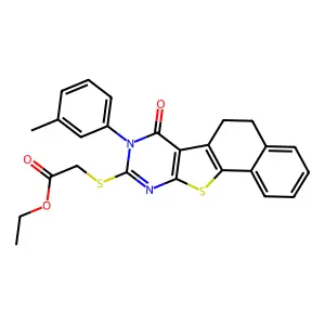 ethyl 2-((7-oxo-8-(m-tolyl)-5,6,7,8-tetrahydronaphtho[2',1':4,5]thieno[2,3-d]pyrimidin-9-yl)thio)acetate structure