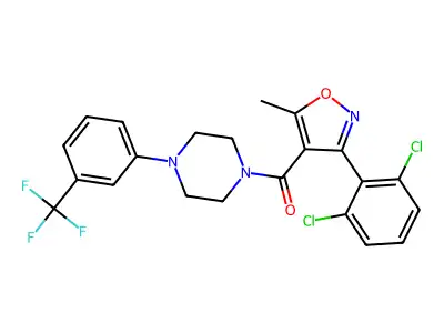1-[3-(2,6-dichlorophenyl)-5-methyl-1,2-oxazole-4-carbonyl]-4-[3-(trifluoromethyl)phenyl]piperazine structure