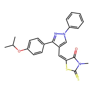 (5Z)-3-methyl-5-[[1-phenyl-3-(4-propan-2-yloxyphenyl)pyrazol-4-yl]methylidene]-2-sulfanylidene-1,3-thiazolidin-4-one structure
