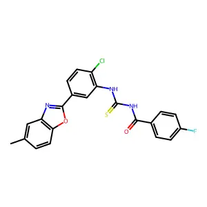 N-[[2-chloro-5-(5-methyl-1,3-benzoxazol-2-yl)phenyl]carbamothioyl]-4-fluorobenzamide structure