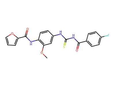 N-[4-[(4-fluorobenzoyl)carbamothioylamino]-2-methoxyphenyl]furan-2-carboxamide structure
