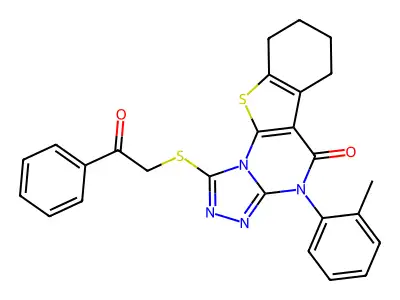 4-(2-methylphenyl)-1-[(2-oxo-2-phenylethyl)sulfanyl]-6,7,8,9-tetrahydro[1]benzothieno[3,2-e][1,2,4]triazolo[4,3-a]pyrimidin-5(4H)-one structure