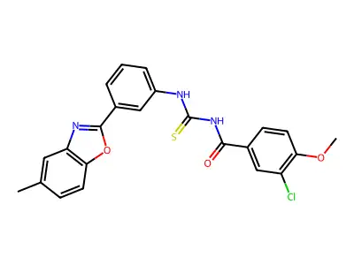 3-chloro-4-methoxy-N-[[3-(5-methyl-1,3-benzoxazol-2-yl)phenyl]carbamothioyl]benzamide structure