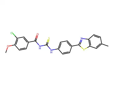 3-chloro-4-methoxy-N-[[4-(6-methyl-1,3-benzothiazol-2-yl)phenyl]carbamothioyl]benzamide structure