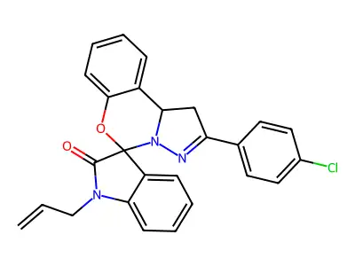 2-(4-chlorophenyl)-1'-prop-2-enylspiro[1,10b-dihydropyrazolo[1,5-c][1,3]benzoxazine-5,3'-indole]-2'-one structure