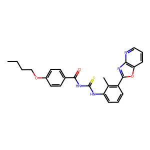 4-butoxy-N-[[2-methyl-3-([1,3]oxazolo[4,5-b]pyridin-2-yl)phenyl]carbamothioyl]benzamide structure