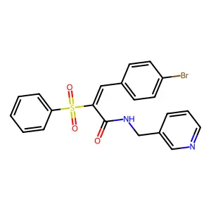 (2E)-3-(4-bromophenyl)-2-(phenylsulfonyl)-N-(pyridin-3-ylmethyl)prop-2-enamide structure