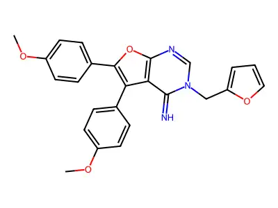 3-(Furan-2-ylmethyl)-5,6-bis(4-methoxyphenyl)furo[2,3-d]pyrimidin-4-imine structure
