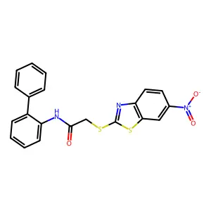 2-[(6-nitro-1,3-benzothiazol-2-yl)sulfanyl]-N-(2-phenylphenyl)acetamide structure