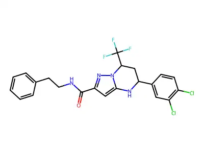 5-(3,4-dichlorophenyl)-N-(2-phenylethyl)-7-(trifluoromethyl)-4,5,6,7-tetrahydropyrazolo[1,5-a]pyrimidine-2-carboxamide structure