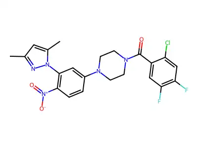 (2-chloro-4,5-difluorophenyl)-[4-[3-(3,5-dimethylpyrazol-1-yl)-4-nitrophenyl]piperazin-1-yl]methanone structure