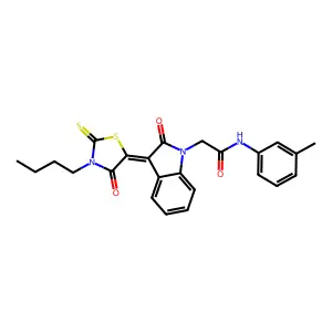 2-[(3Z)-3-(3-butyl-4-oxo-2-sulfanylidene-1,3-thiazolidin-5-ylidene)-2-oxoindol-1-yl]-N-(3-methylphenyl)acetamide structure