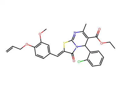 (Z)-ethyl 2-(4-(allyloxy)-3-methoxybenzylidene)-5-(2-chlorophenyl)-7-methyl-3-oxo-3,5-dihydro-2H-thiazolo[3,2-a]pyrimidine-6-carboxylate structure