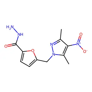 5-((3,5-Dimethyl-4-nitro-1H-pyrazol-1-yl)methyl)furan-2-carbohydrazide structure
