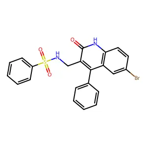 N-((6-bromo-2-oxo-4-phenyl-1,2-dihydroquinolin-3-yl)methyl)benzenesulfonamide structure