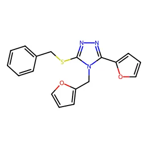 3-(benzylsulfanyl)-5-(furan-2-yl)-4-(furan-2-ylmethyl)-4H-1,2,4-triazole structure