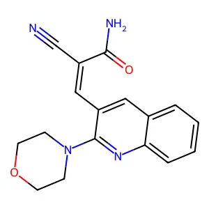 (Z)-2-Cyano-3-(2-morpholin-4-ylquinolin-3-yl)prop-2-enamide structure