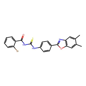 2-bromo-N-[[4-(5,6-dimethyl-1,3-benzoxazol-2-yl)phenyl]carbamothioyl]benzamide structure