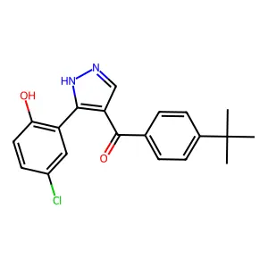 (4-(tert-butyl)phenyl)(3-(5-chloro-2-hydroxyphenyl)-1H-pyrazol-4-yl)methanone structure