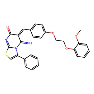 (6Z)-5-imino-6-[[4-[2-(2-methoxyphenoxy)ethoxy]phenyl]methylidene]-3-phenyl-[1,3]thiazolo[3,2-a]pyrimidin-7-one structure