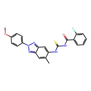 2-fluoro-N-[[2-(4-methoxyphenyl)-6-methylbenzotriazol-5-yl]carbamothioyl]benzamide structure