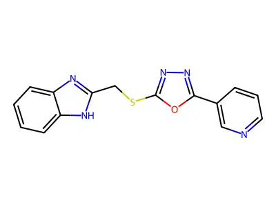 2-(1H-benzimidazol-2-ylmethylsulfanyl)-5-pyridin-3-yl-1,3,4-oxadiazole structure