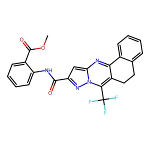 methyl 2-(7-(trifluoromethyl)-5,6-dihydrobenzo[h]pyrazolo[5,1-b]quinazoline-10-carboxamido)benzoate structure