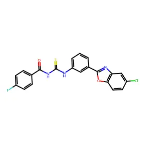 N-[[3-(5-chloro-1,3-benzoxazol-2-yl)phenyl]carbamothioyl]-4-fluorobenzamide structure