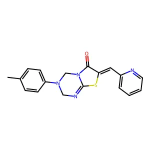 (7Z)-3-(4-methylphenyl)-7-(pyridin-2-ylmethylidene)-2,4-dihydro-[1,3]thiazolo[3,2-a][1,3,5]triazin-6-one structure