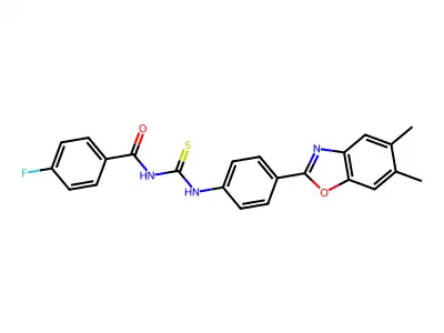 N-[[4-(5,6-dimethyl-1,3-benzoxazol-2-yl)phenyl]carbamothioyl]-4-fluorobenzamide structure