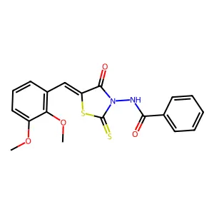 (Z)-N-(5-(2,3-dimethoxybenzylidene)-4-oxo-2-thioxothiazolidin-3-yl)benzamide structure