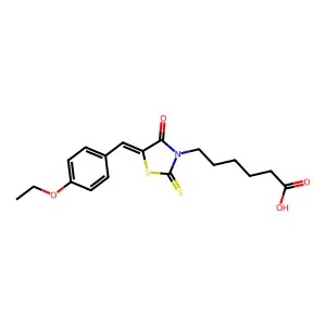 6-[(5Z)-5-[(4-ethoxyphenyl)methylidene]-4-oxo-2-sulfanylidene-1,3-thiazolidin-3-yl]hexanoic acid structure