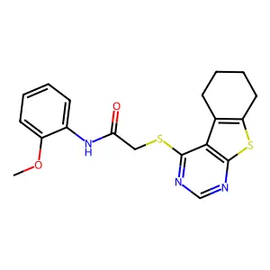 N-(2-methoxyphenyl)-2-(5,6,7,8-tetrahydro[1]benzothieno[2,3-d]pyrimidin-4-ylsulfanyl)acetamide structure