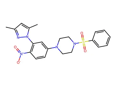 1-(Benzenesulfonyl)-4-[3-(3,5-dimethylpyrazol-1-yl)-4-nitrophenyl]piperazine structure