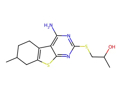 1-[(4-amino-7-methyl-5,6,7,8-tetrahydro-[1]benzothiolo[2,3-d]pyrimidin-2-yl)sulfanyl]propan-2-ol structure