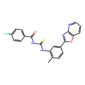 4-fluoro-N-[[2-methyl-5-([1,3]oxazolo[4,5-b]pyridin-2-yl)phenyl]carbamothioyl]benzamide structure