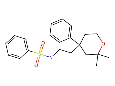 N-[2-(2,2-dimethyl-4-phenyloxan-4-yl)ethyl]benzenesulfonamide structure