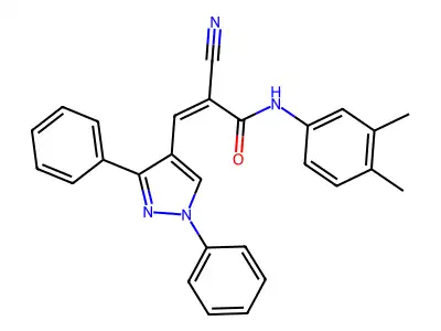 (Z)-2-Cyano-N-(3,4-dimethylphenyl)-3-(1,3-diphenylpyrazol-4-yl)prop-2-enamide structure