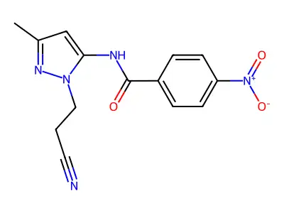 N-[2-(2-cyanoethyl)-5-methylpyrazol-3-yl]-4-nitrobenzamide structure