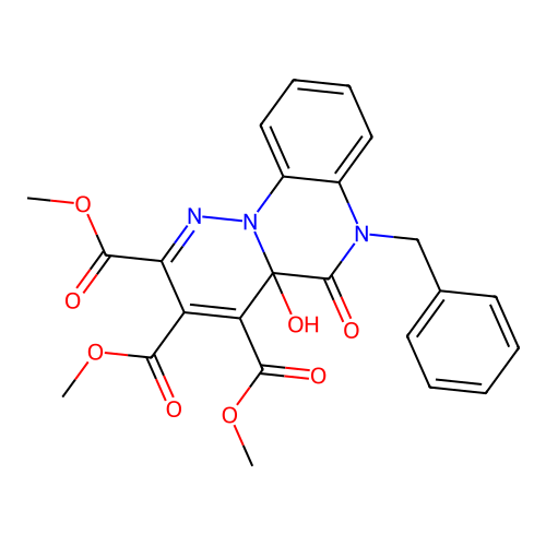 6H-Pyridazino[1,6-a]quinoxaline-2,3,4-tricarboxylic acid, 4a,5-dihydro-4a-hydroxy-5-oxo-6-(phenylmethyl)-, trimethyl ester structure