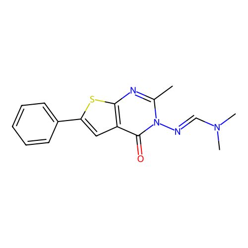 N,N-dimethyl-N'-(2-methyl-4-oxo-6-phenylthieno[2,3-d]pyrimidin-3(4H)-yl)imidoformamide structure